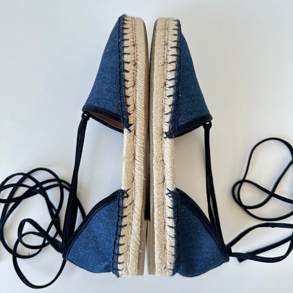 FRYE Leo Denim Espadrilles Wrap Up Lace Navy Size 7M - Picture 8 of 16